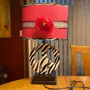 Pink Zebra Print Peace Sign Flower Desk Lamp